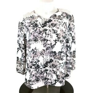 BLACK RAINN CREAM & BLACK FLORAL LACE LONG SLEEVE SHEER TUNIC WOMEN'S PLUS 1X